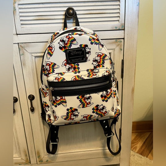 Loungefly Disney Mickey Mouse Rainbow Pattern Backpack NWOT - Picture 1 of 10